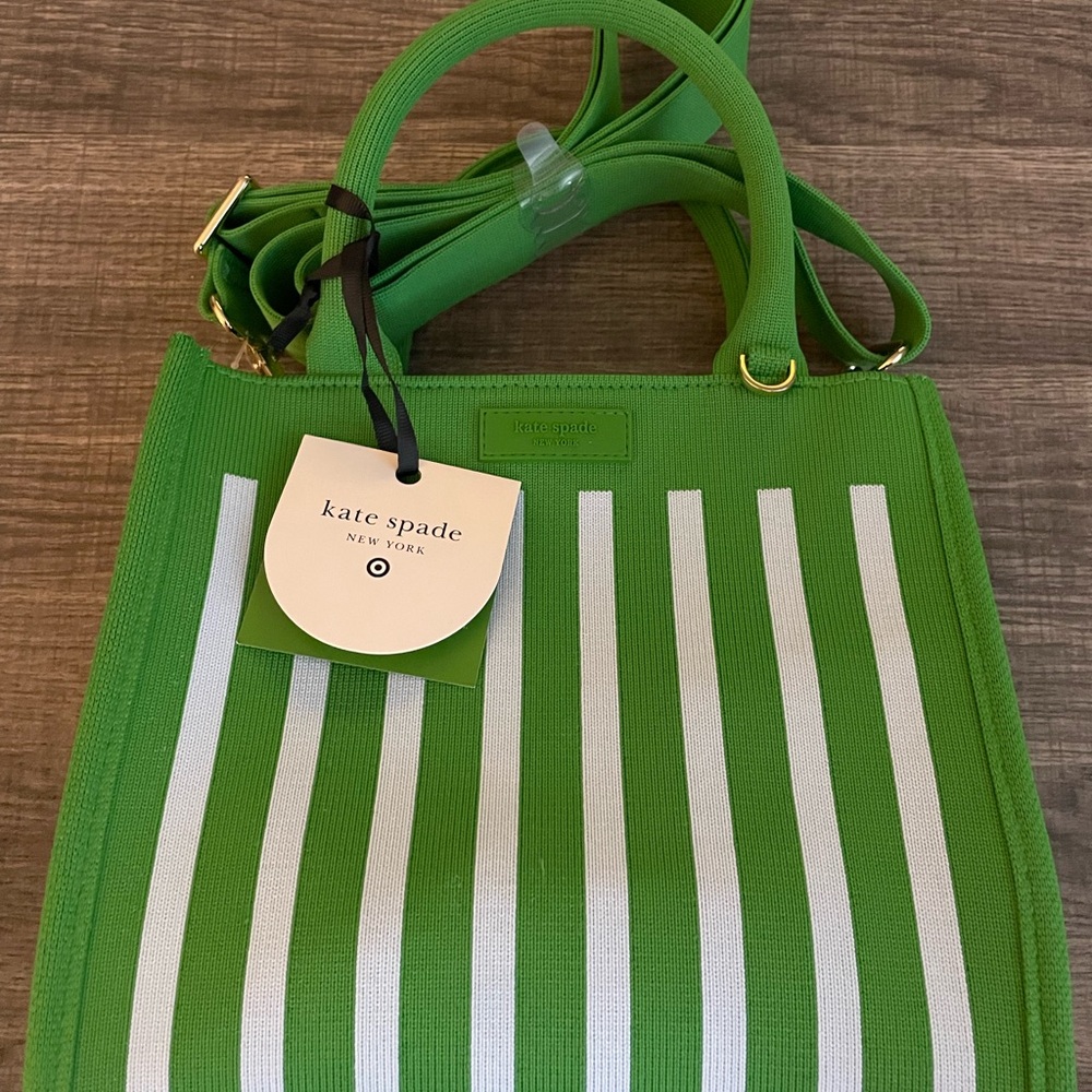Kate Spade Green and White Striped Tote